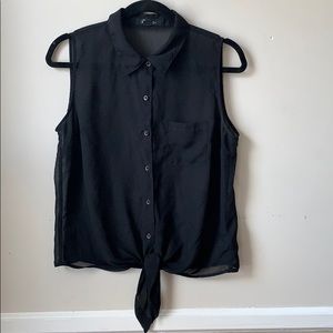 Sleeveless Black Button Down Blouse